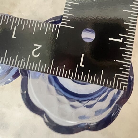 Vtg 2 Fenton Blue Pedestal Glass Candle Holders Diamond Optic Scalloped Rim - Picture 7 of 12